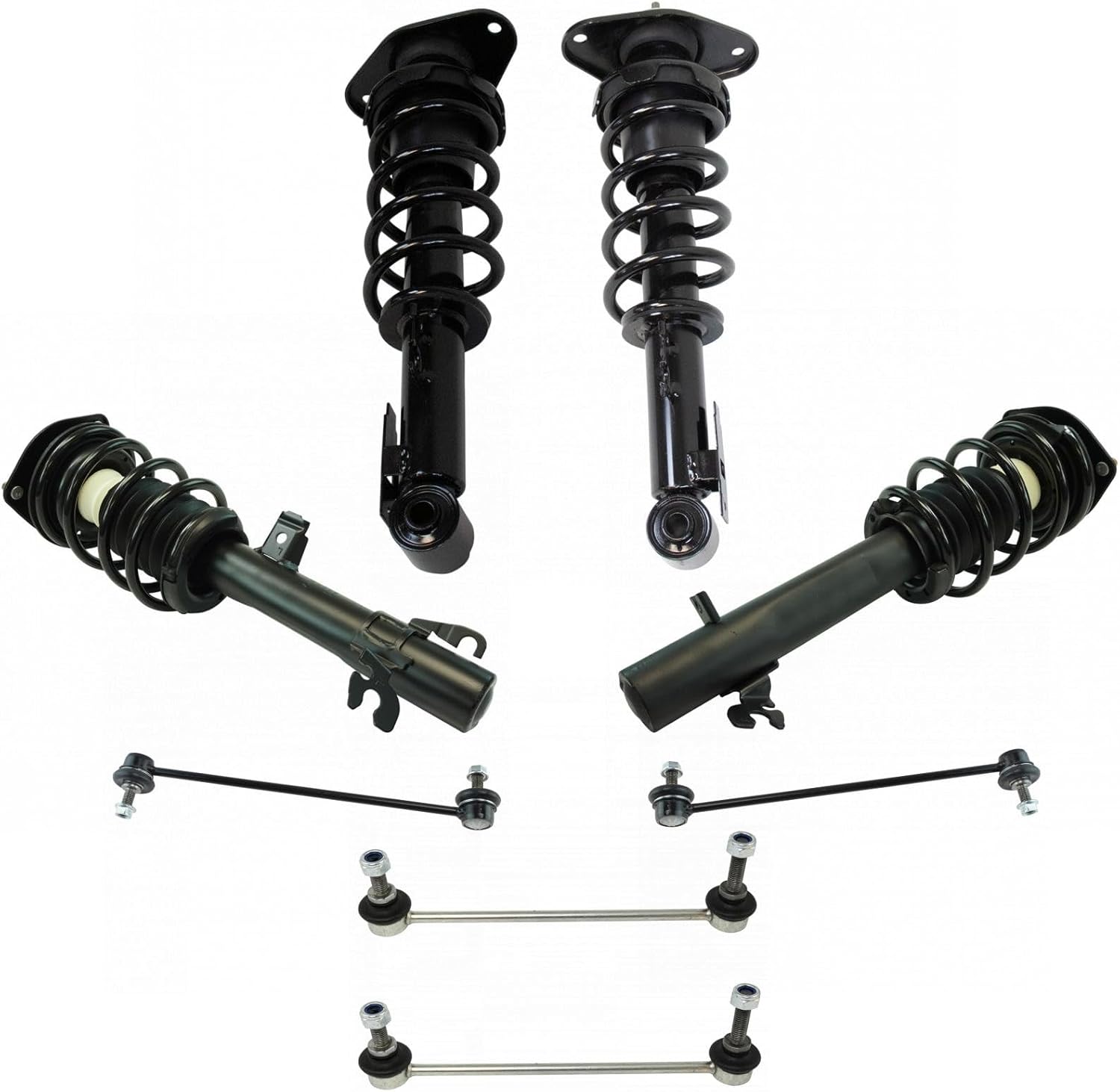 TRQ Front and Rear Suspension Kit Complete Strut & Coil Spring Assembly Shock & Spring Strut Assembly Sway Bar Stabilizer Link Compatible with 2007-2013 Mini Cooper