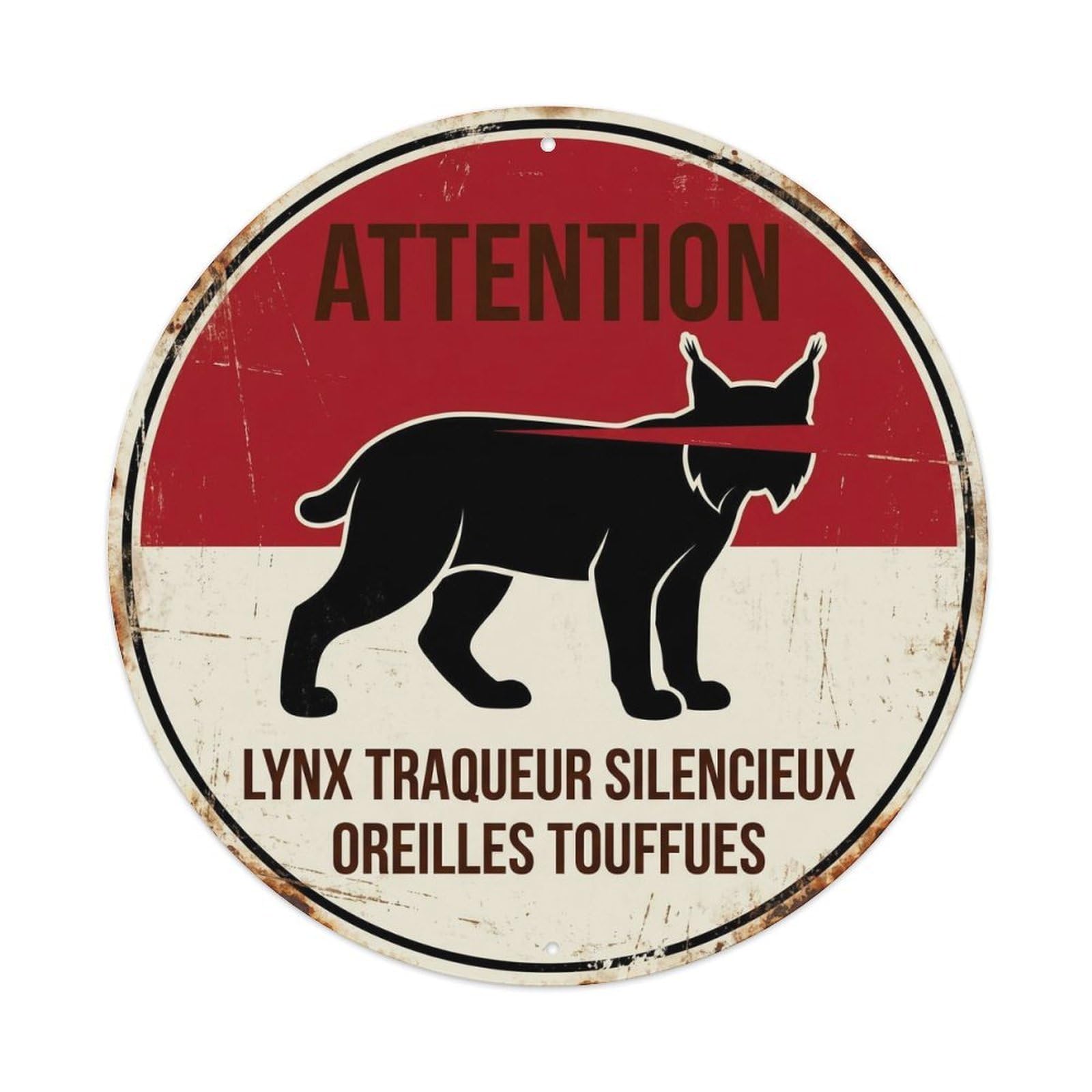 Safety Warning Lynx Silent Hunter Quirky Wild Cat Industrial Metal Tin Sign Plaque Wall Decor for Cafe, Man Cave, Club Bar, Office, Home Garden Round Metal Poster 8x8Inch