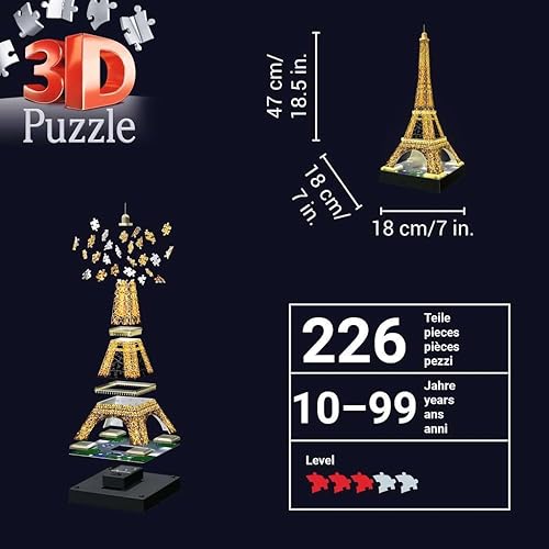 Miniatura 8 de Ravensburger, Torre Eiffel  Edición nocturna  Rompecabezas 3D (216 piezas)
