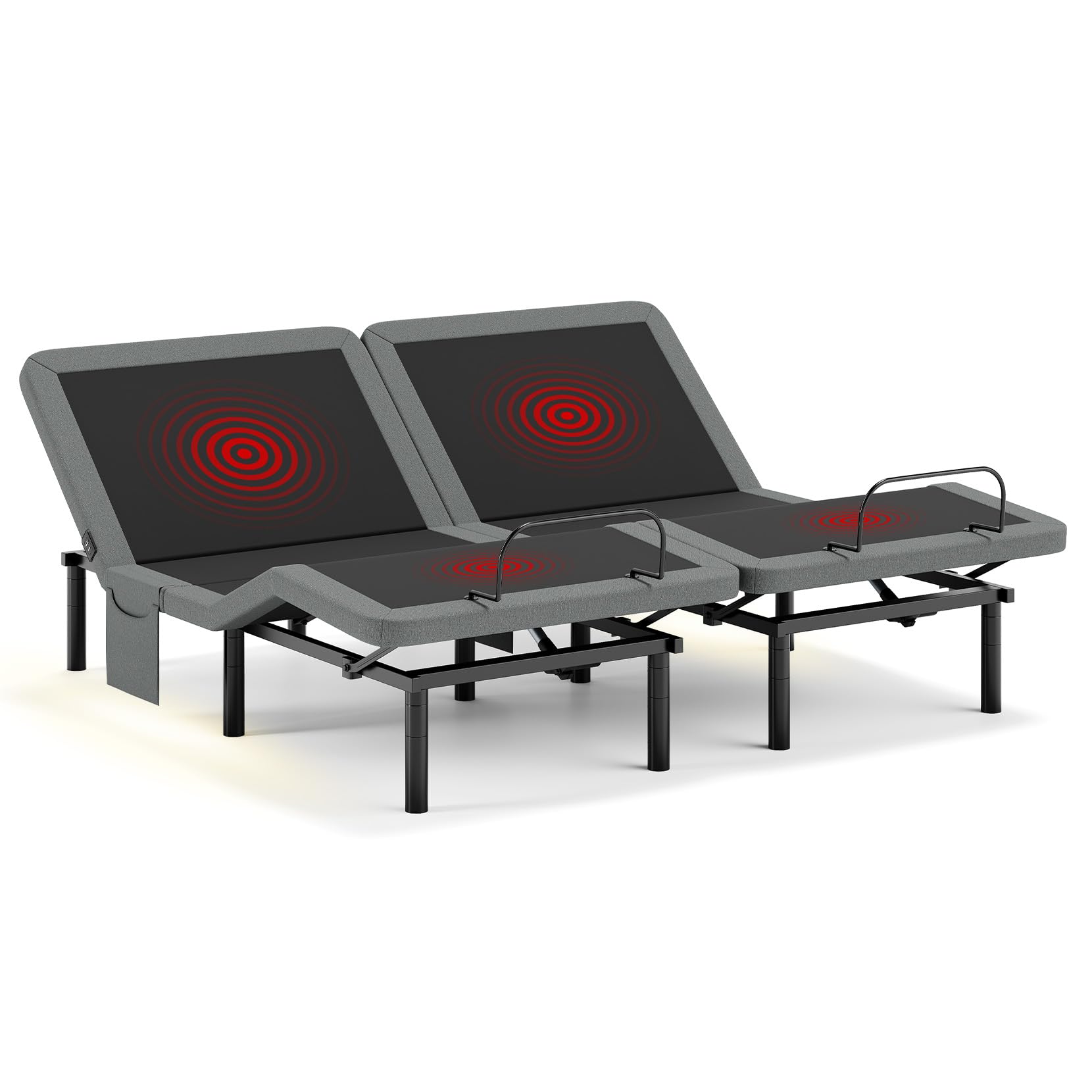 Adjustable Bed Frame Split King with Message, 5 Height Options, 3 Message Modes, High Thrust Quiet Motors, A&C USB Ports, Under-Bed Nightlight, 10 Minutes Tool-Free Easy Assembly