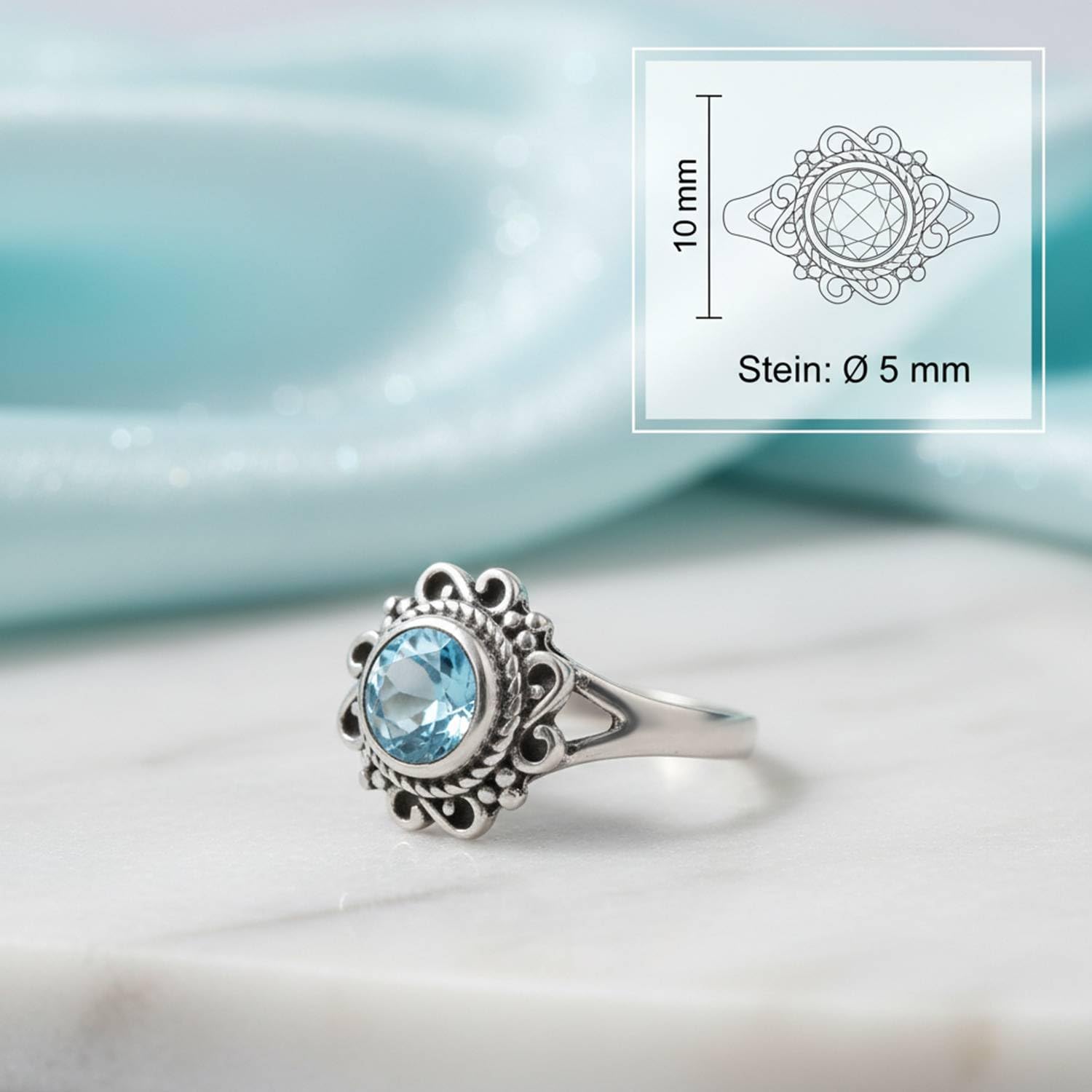 mantraroma Silberring Damen 925 Sterling Silber – runder Edelstein Ring, Vintage Statement Ring Schmuck, elegantes Geschenk für Frauen