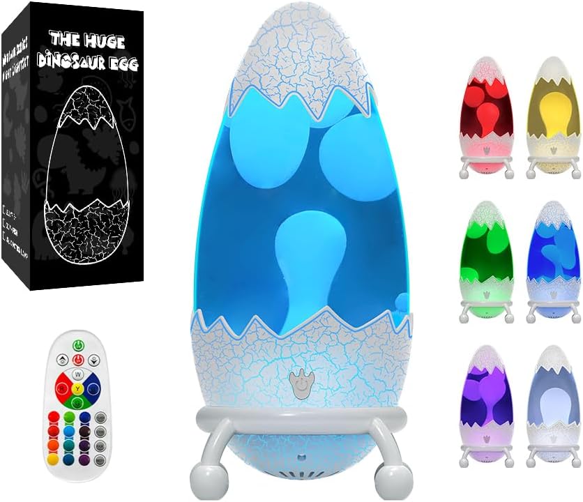 Liquid Motion Lamp with Cracked Dinosaur Egg Design - Retro Novelty Night Light for Bedroom, 17 Color Changing Modes, Perfect Mood Light for Kids Room, Home Desk Decor Unique Gift Idea(White)