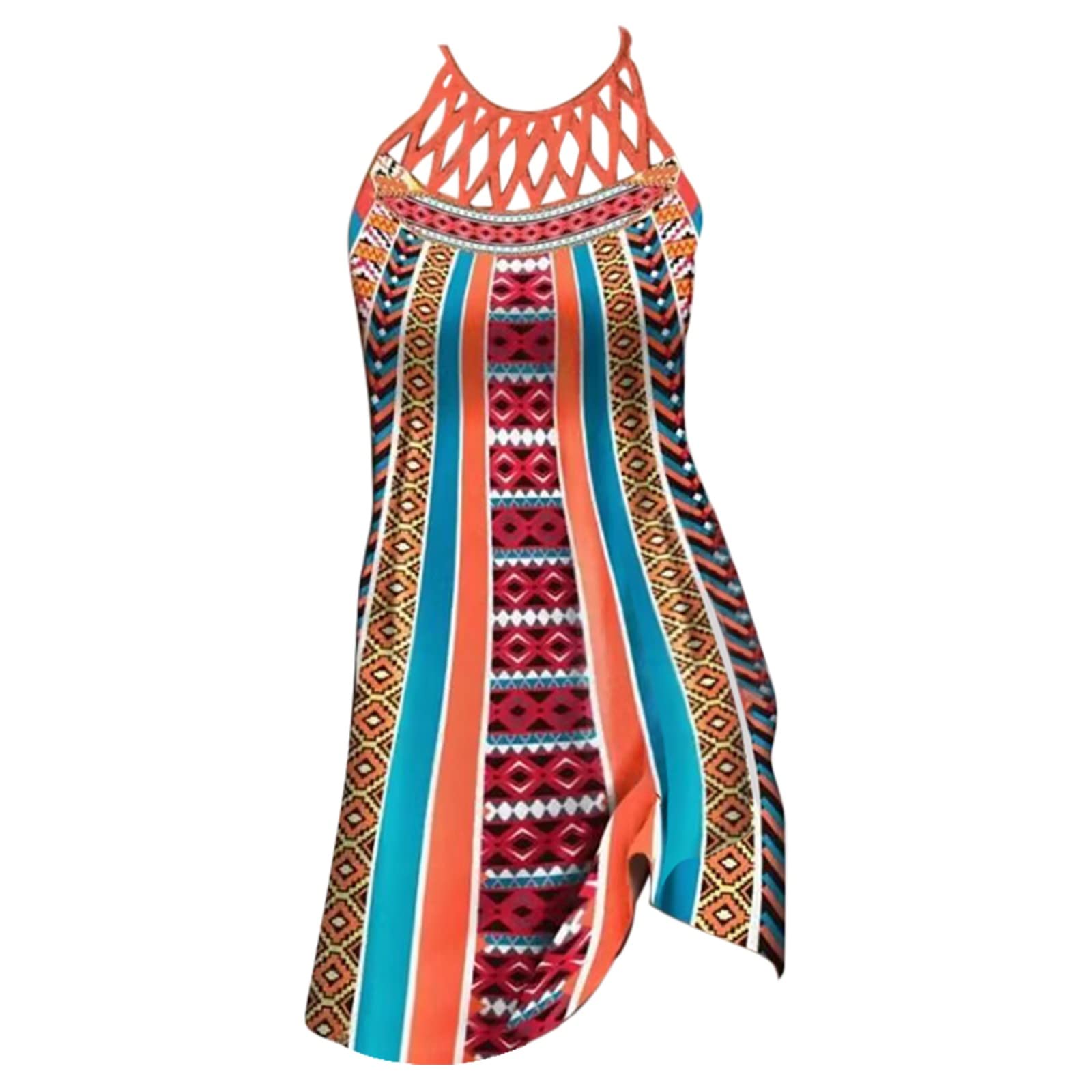 Vestido de malla casual sin mangas estampado de estilo étnico para primavera y verano para mujer