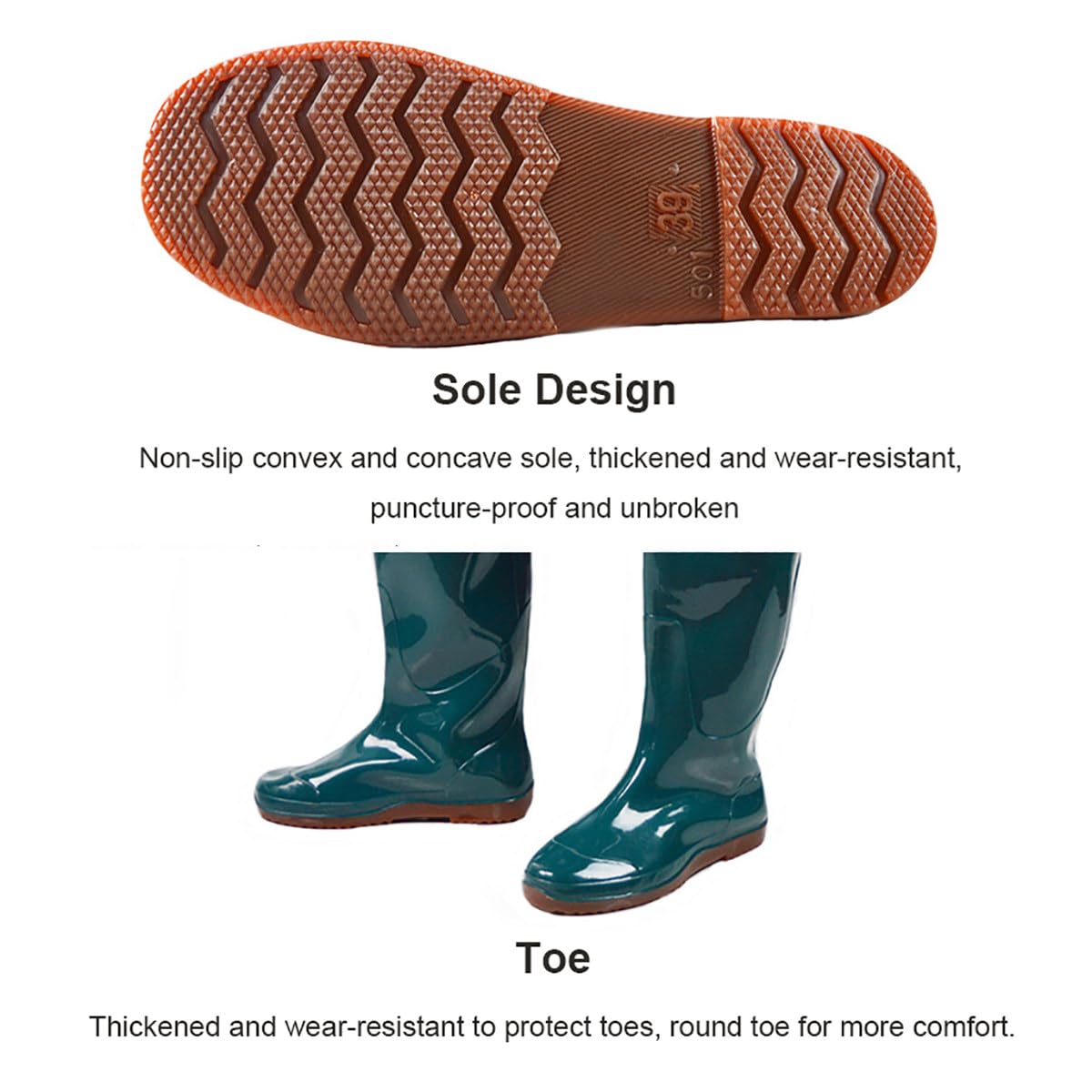 Wodery do Pasa dla Mezczyzn Kobiet - Wodoodporne Spodnie Wedkarskie z Butami, Oddychajace Antyposlizgowe Spodniobuty Myśliwskie Regulowany Pasek, Wedkarstwo Muszkowe Outdoor C-38