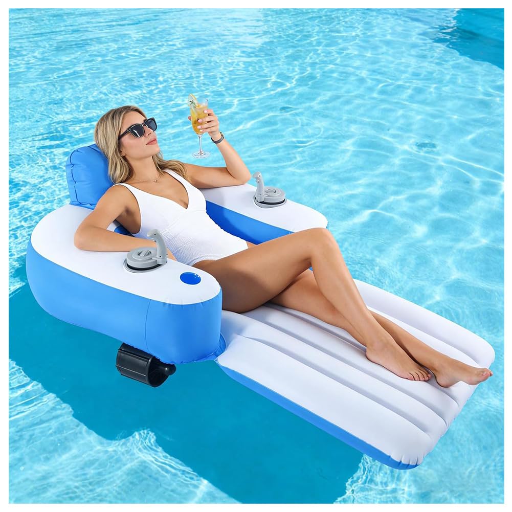 Silla Hinchable Motorizada para Piscina, Tumbona Flotante EléCtrica con HéLices, Balsa FáCil De Usar para Adultos, Flotador Motorizado para Adultos