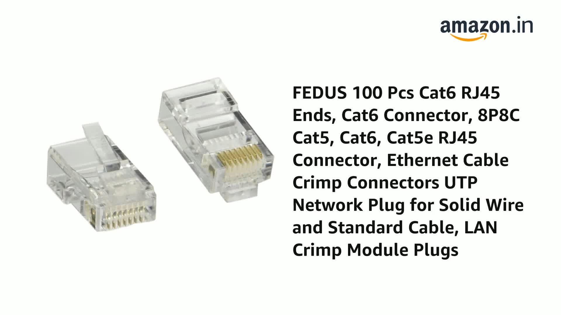 FEDUS 100 Pcs Cat6 RJ45 Ends, Cat6 Connector, 8P8C Cat5, Cat6