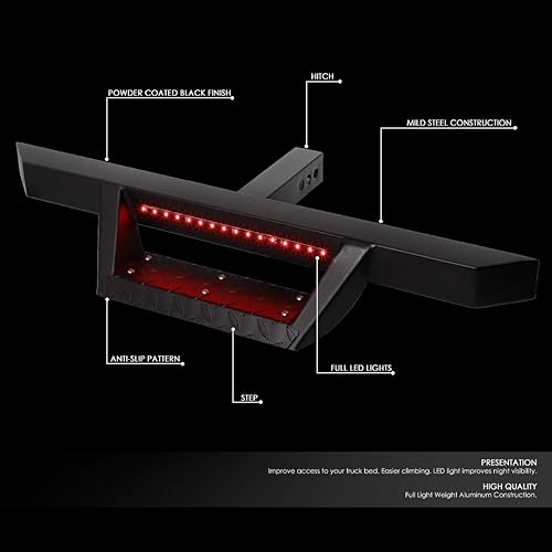 Miniatura 2 de DNA Motoring HITST-2-333-BK-T1 Barra de paso de remolque receptor de 2 pulgadas con luz de freno LED, color negro