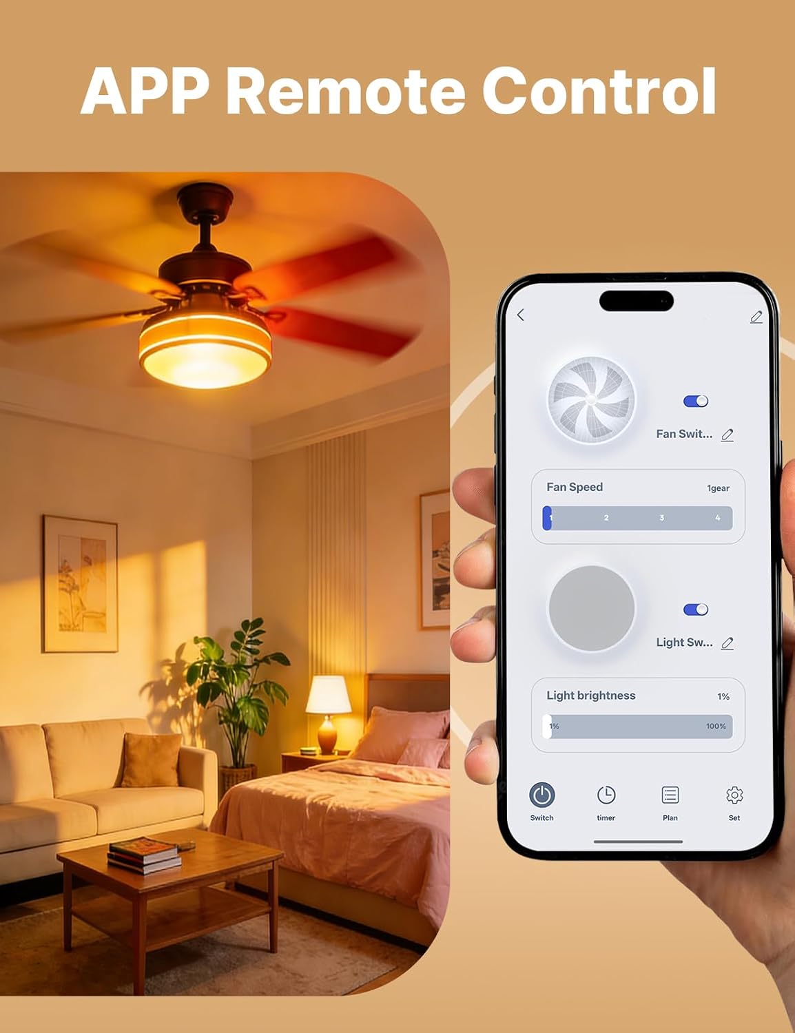 MOES Star Ring Smart Ceiling Fan Control and Dimmer Light Switch, 2.4GHz WiFi Smart Switch, 4-Speed & 1-100% Dimmable, Neutral Wire Required, Smart Life APP, Compatible with Alexa & Google Home