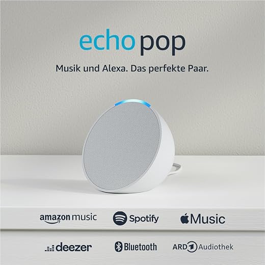 Zertifiziert und generalüberholt Echo Pop | Kompakter und smarter Bluetooth-Lautsprecher mit vollem Klang und Alexa | Weiß