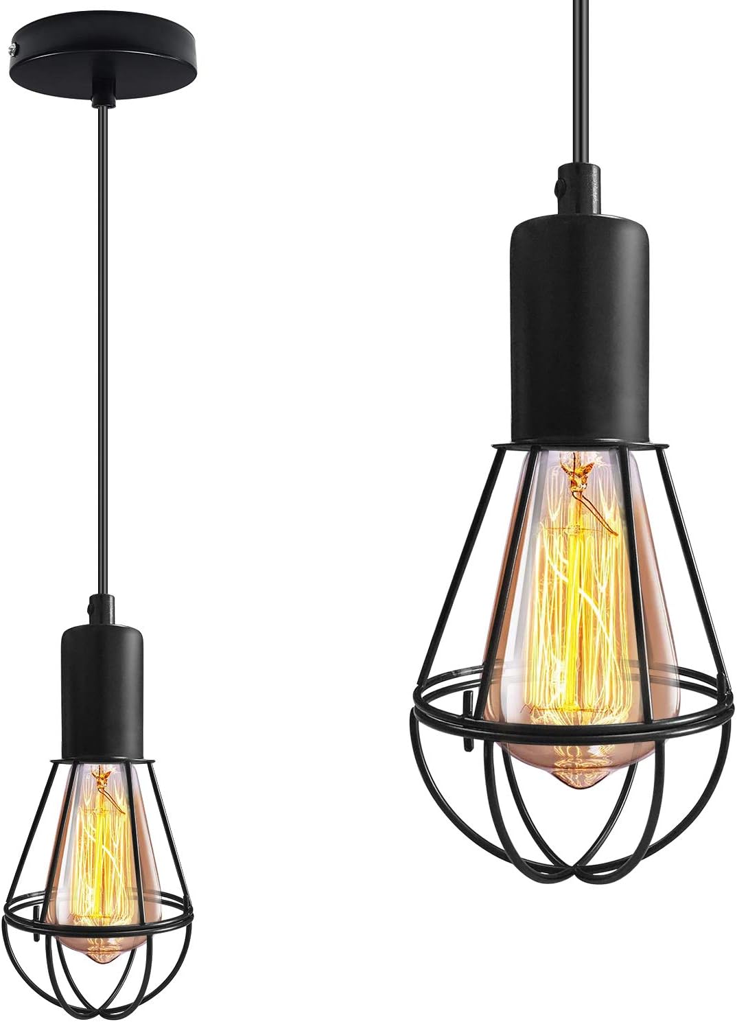 Industrial Metal Pendant Light, Black Hanging Ceiling Lights Fixture Farmhouse Rustic Mini Ceiling Lamp Vintage Cage Hanging Lights for Kitchen Island,Dining Room,Restaurant,Bar,Living Room(No Bulb)
