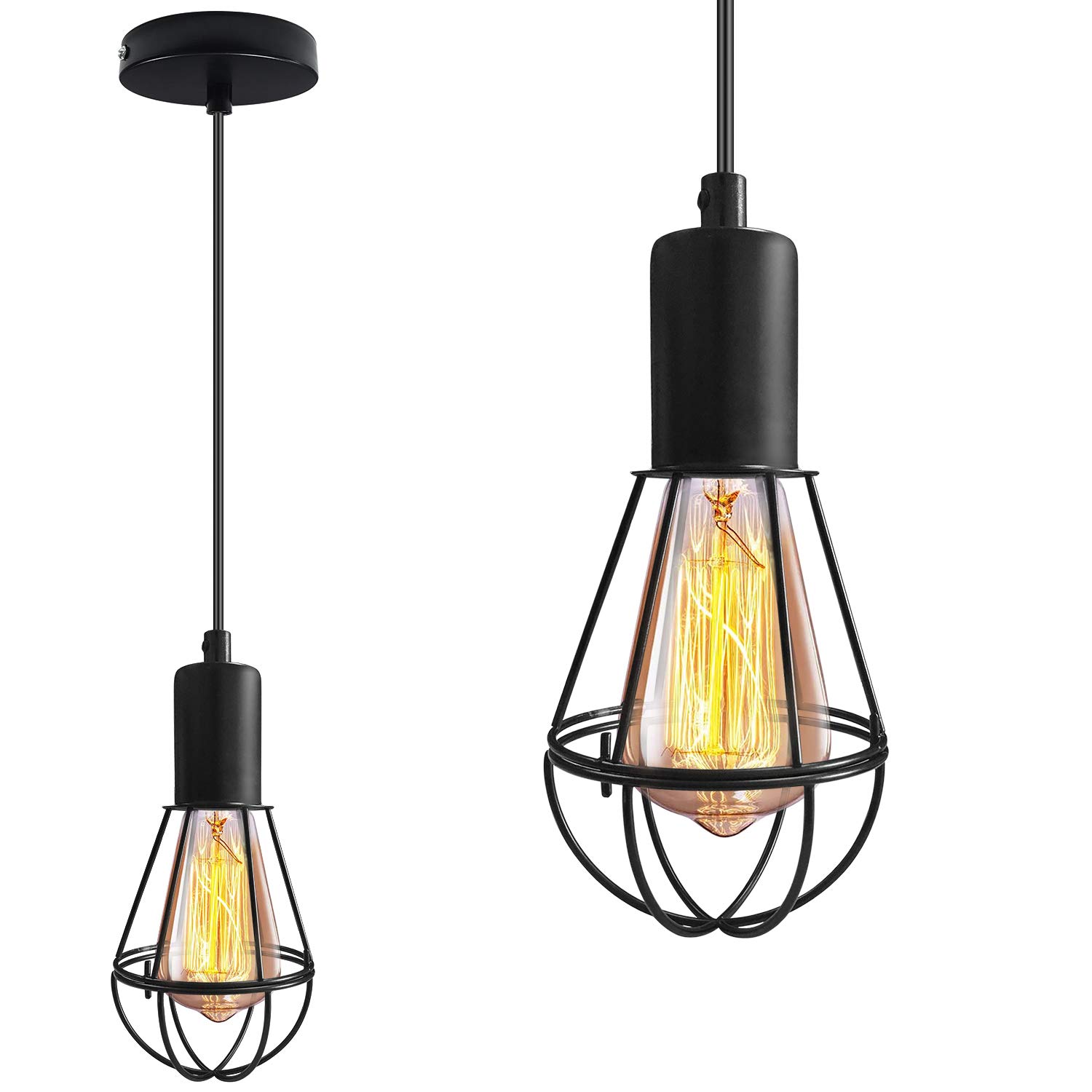 Industrial Metal Pendant Light, Black Hanging Ceiling Lights Fixture Farmhouse Rustic Mini Ceiling Lamp Vintage Cage Hanging Lights for Kitchen Island,Dining Room,Restaurant,Bar,Living Room(No Bulb)