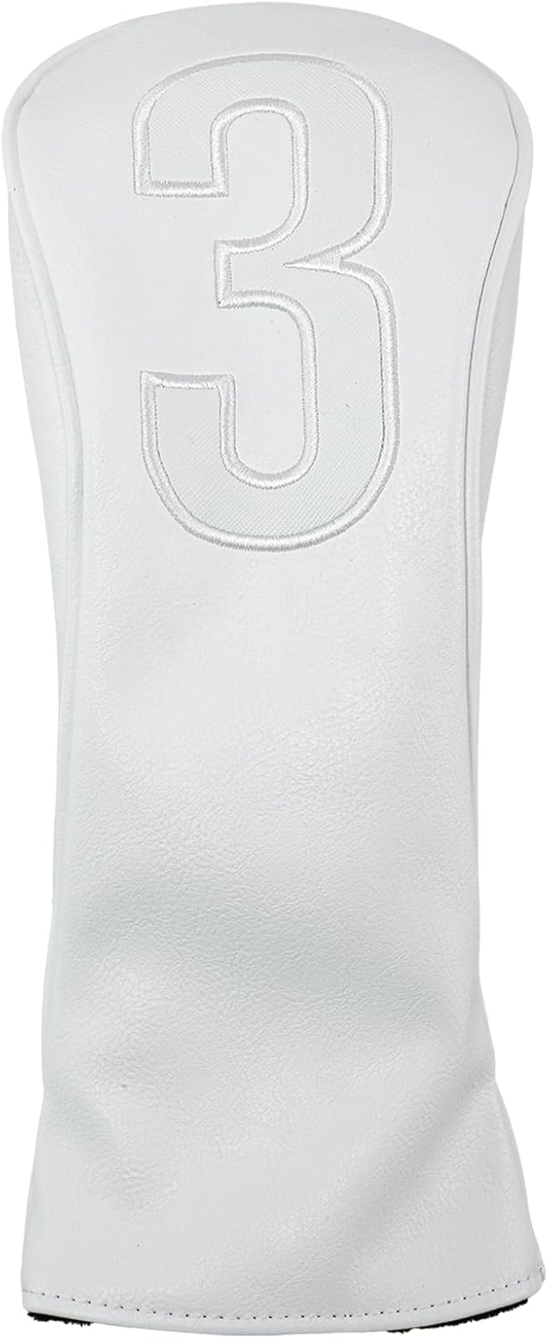 Golf Club Covers – Whiteout Leather Driver Headcover, Fairway Wood, 3 Wood, Hybrid, Fits Mallet Blade Putter Head Covers Alignment Stick Cover