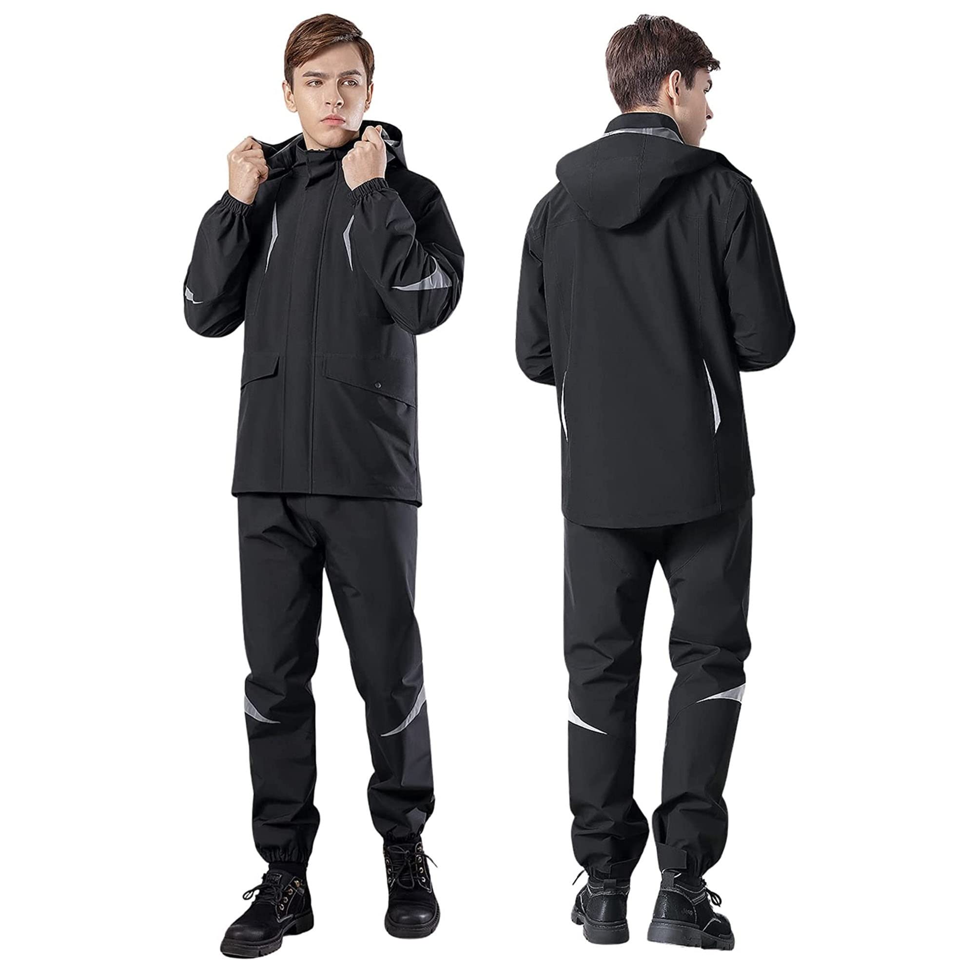 Manteau de Pluie Imperméable à Capuche Veste de Pluie Légère pour Homme/Femme, Veste + Pantalon, Combinaison de Pluie Respirante pour la Randonnée, la Pêche, Le Cyclisme, la Moto