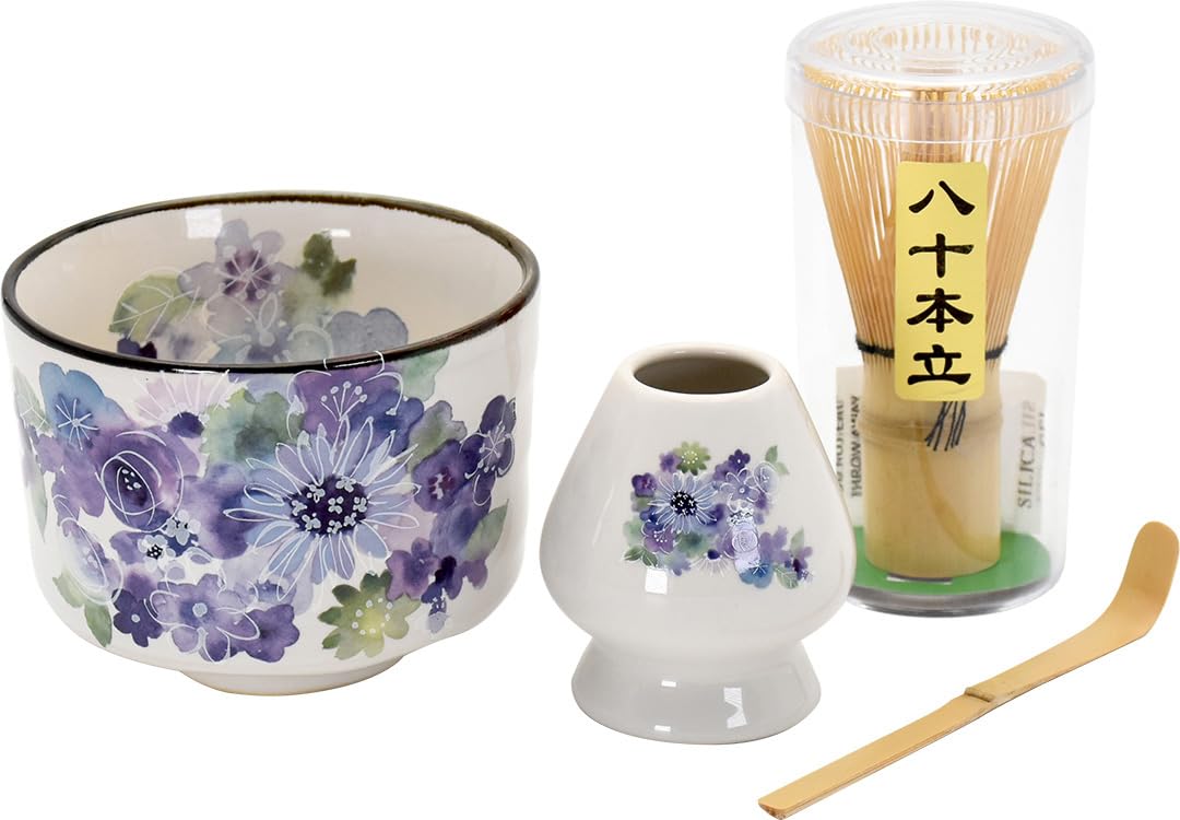 Amazon｜セラミック藍 抹茶4点セット 花工房ブルー 碗φ10.2×h7.8cm