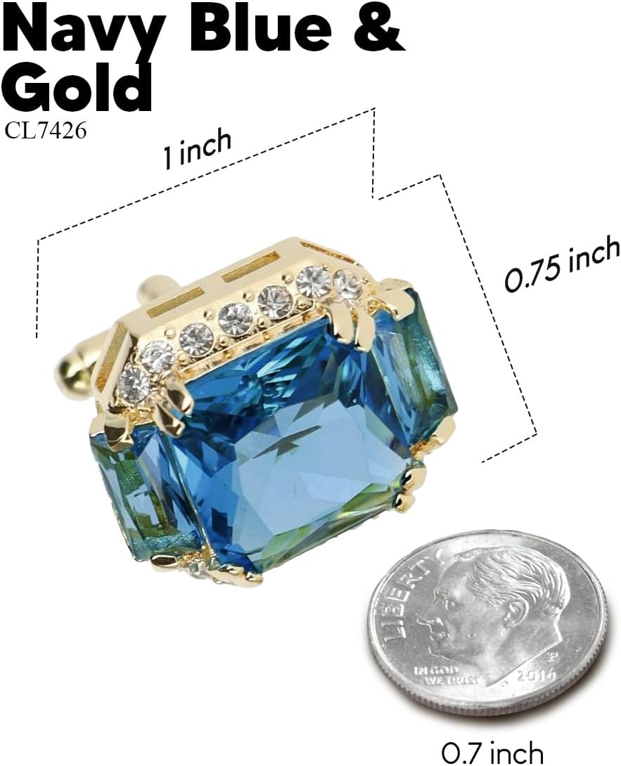 Rectangular Colored Diamond-Flanked Crystal Cuff Links – Tuxedo Suit Accessories, Cufflinks for Men