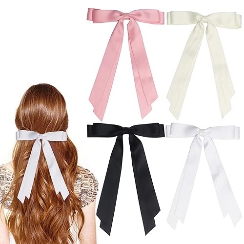 Miniatura 1 de Paquete de 4 lazos de satén para el cabello, pinzas para el cabello para mujeres, pinzas para el cabello, lazos grandes para mujeres y niñas (4