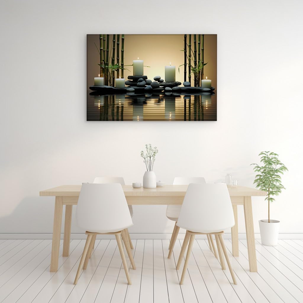 Canvas for Living room. Illuminating Serenity: Candles, Stones, and Bamboo Whispers in a Spa Oasis, 27 x 18 inch Canvas Wall Art - Modern Home Decor