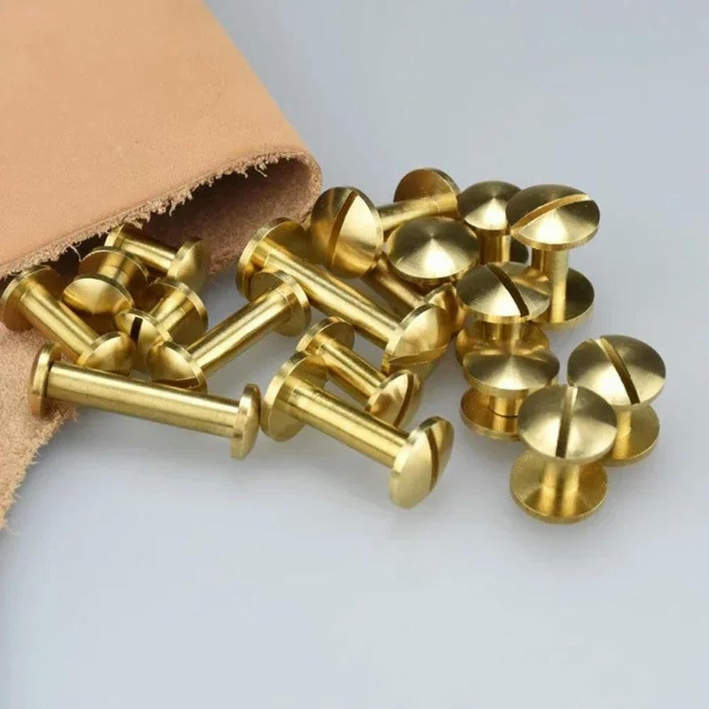 QIUMING 10sets Solid Brass Binding Screws Belt Screw Stud Rivets for Photo Album Leather Craft Belt Wallet Fasteners