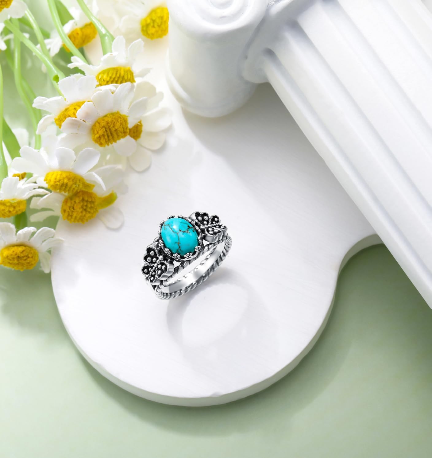 Genuine Turquoise Butterfly Rings, Sterling Silver Boho Nature Native American Western Jewelry Gemstone Ring Birthday Gift