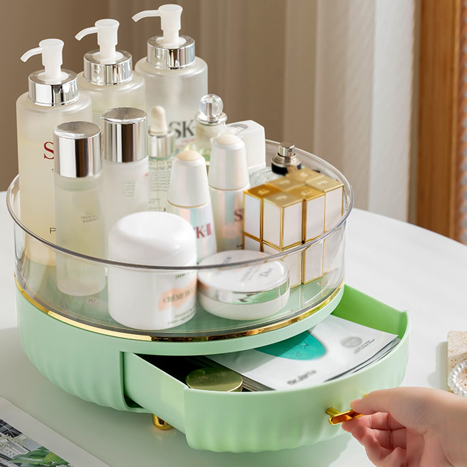回転式化粧品収納ボックスオーガナイザー ポータブル レトロデザイン