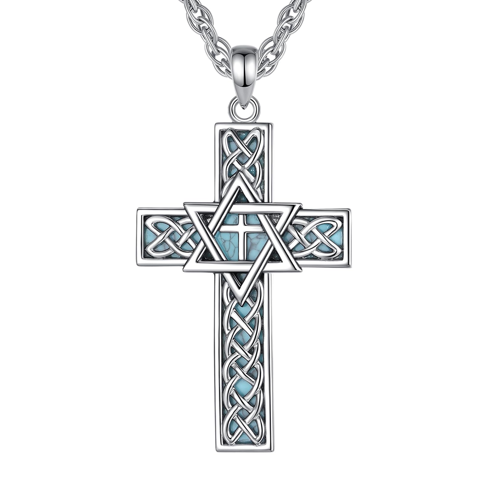 Collana Turchese per Donne e Uomini, Croce di Toro con Etichetta di Mucca Wester, Ciondolo Stella di David in Stile Country Regalo di Gioielli Boho, 24 Pollici