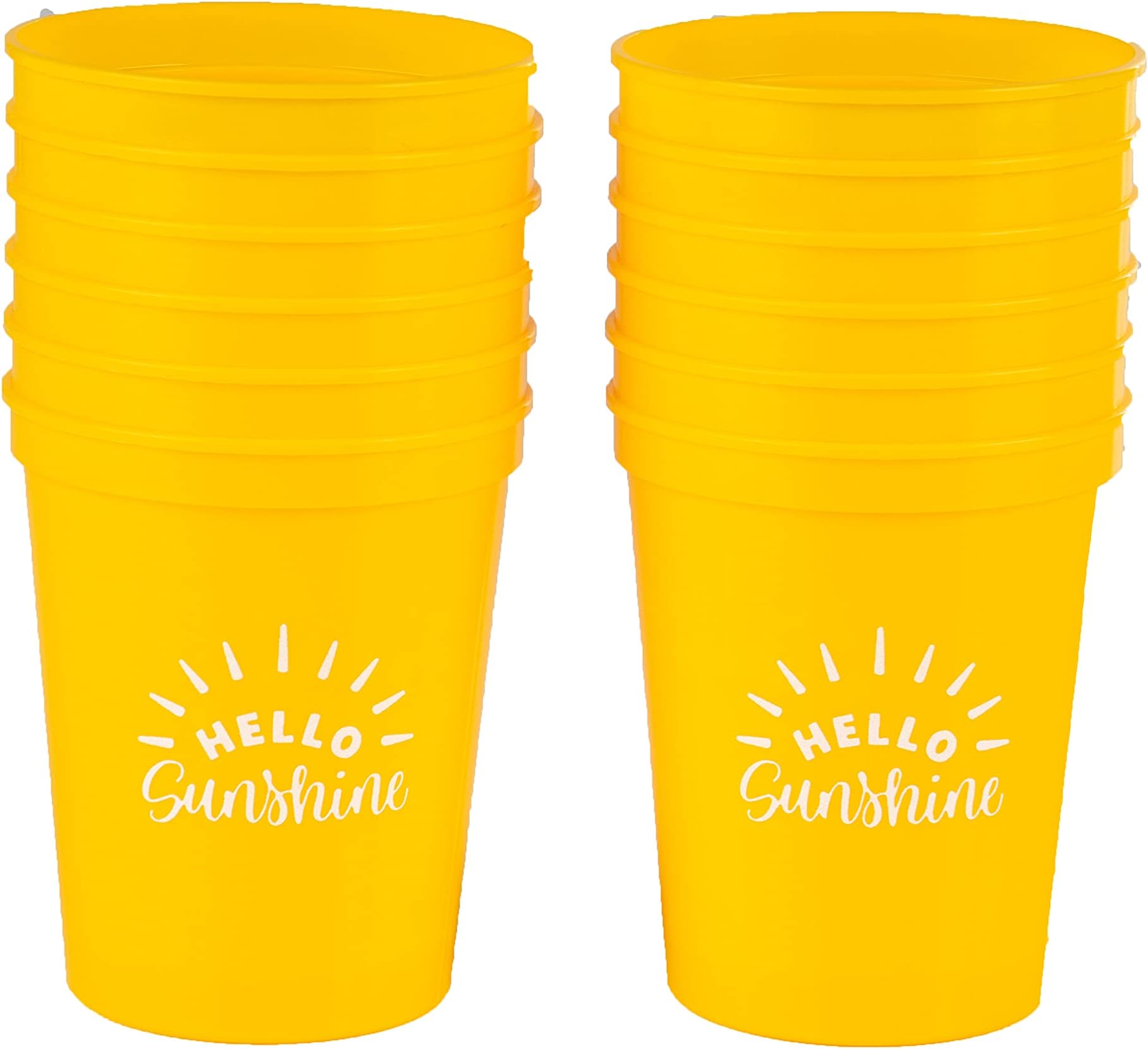 Funky JunqueGirls Weekend Fun Party Cups, Durable 16oz Plastic Cup - 12 Hello Sunshine (Yellow)