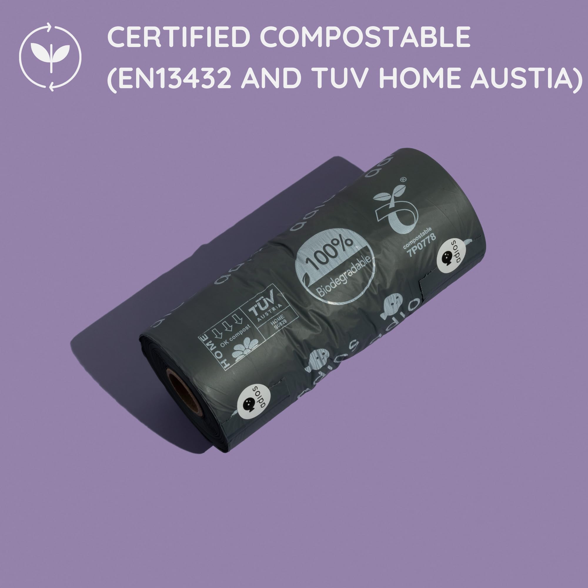 Adios Plastic Home - Rollos de bolsas compostables para excrementos de perro, extra gruesas a prueba de fugas, hechas de almidón de maíz con asas, sin perfume y fáciles de abrir, 360 unidades (3