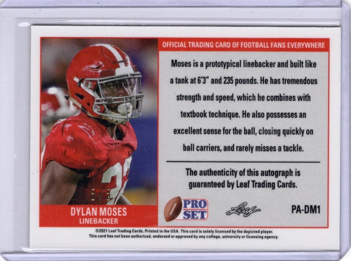 Dylan Moses Autographed & Serial Numbered RARE #5/5 Orange Mojo Parallel Leaf X Rookie Card Collectible Football Card - 2021 Leaf Pro Set Football Card #PA-DM1 (Jaguars/Showboats)