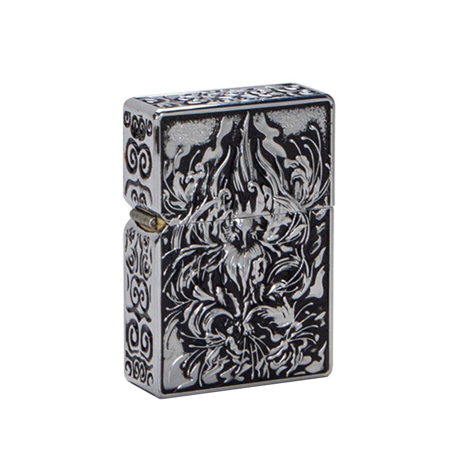 Encendedor portátil de queroseno abatible, grabado de doble cara, llama suave, resistente al viento y reutilizable, para hombres (queroseno no incluido)