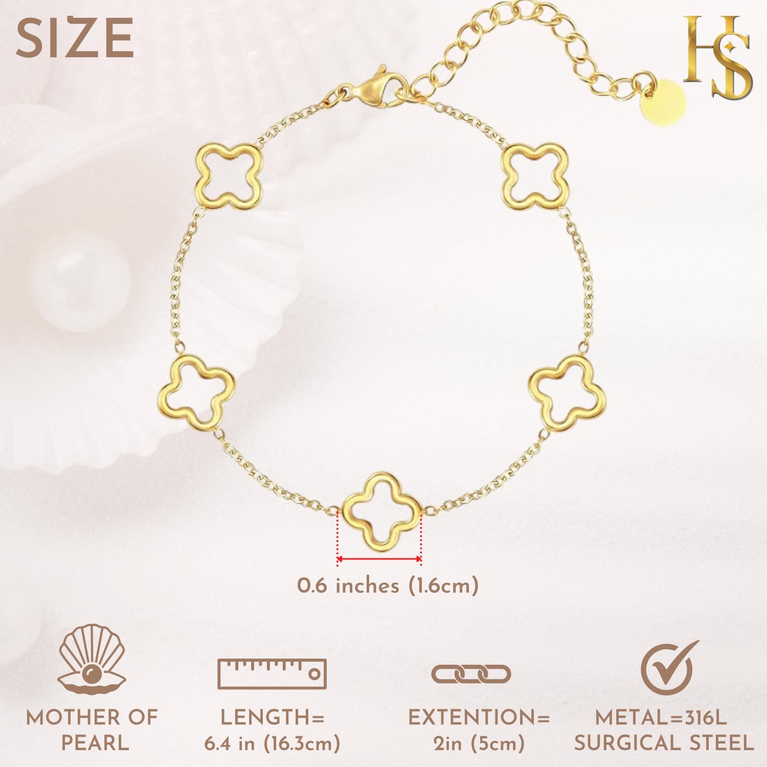 HighSpark Dainty Hollow Clover Bracelet for Women | Boho Gold Bracelet for Women | Lovely Gift - Image 2