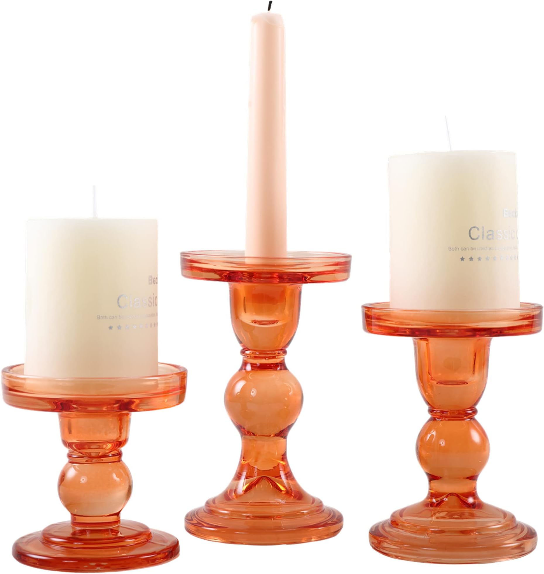 GMWD3 Pcs Glass Candle Holder Set Clear, Orange Rose Candlesticks Holders Pillar Taper Candles Tealight Stand for Wedding Centerpieces Home Decorations Dining Table