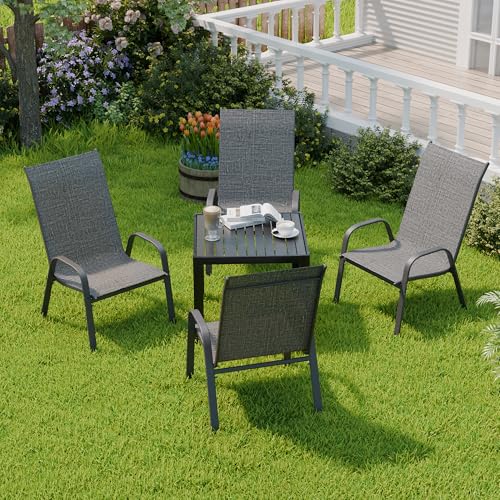 Image of Patio Chairs Set of 4, Stackable Outdoor Dining Chairs for All Weather, Metal Modern Outside Furniture Chair for Pool Side, Garden, Backyard Deck, Dark Grey