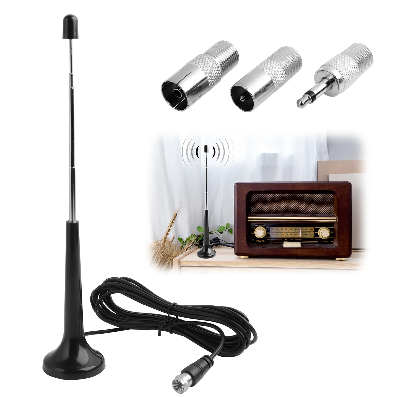 Antenna Interna Radio Antenna FM/DAB Telescopica - Base Magnetica, 75 Ohm, Per Stereo Hi-Fi E Radio Portatili, Installazione Plug & Play Antenna Radio