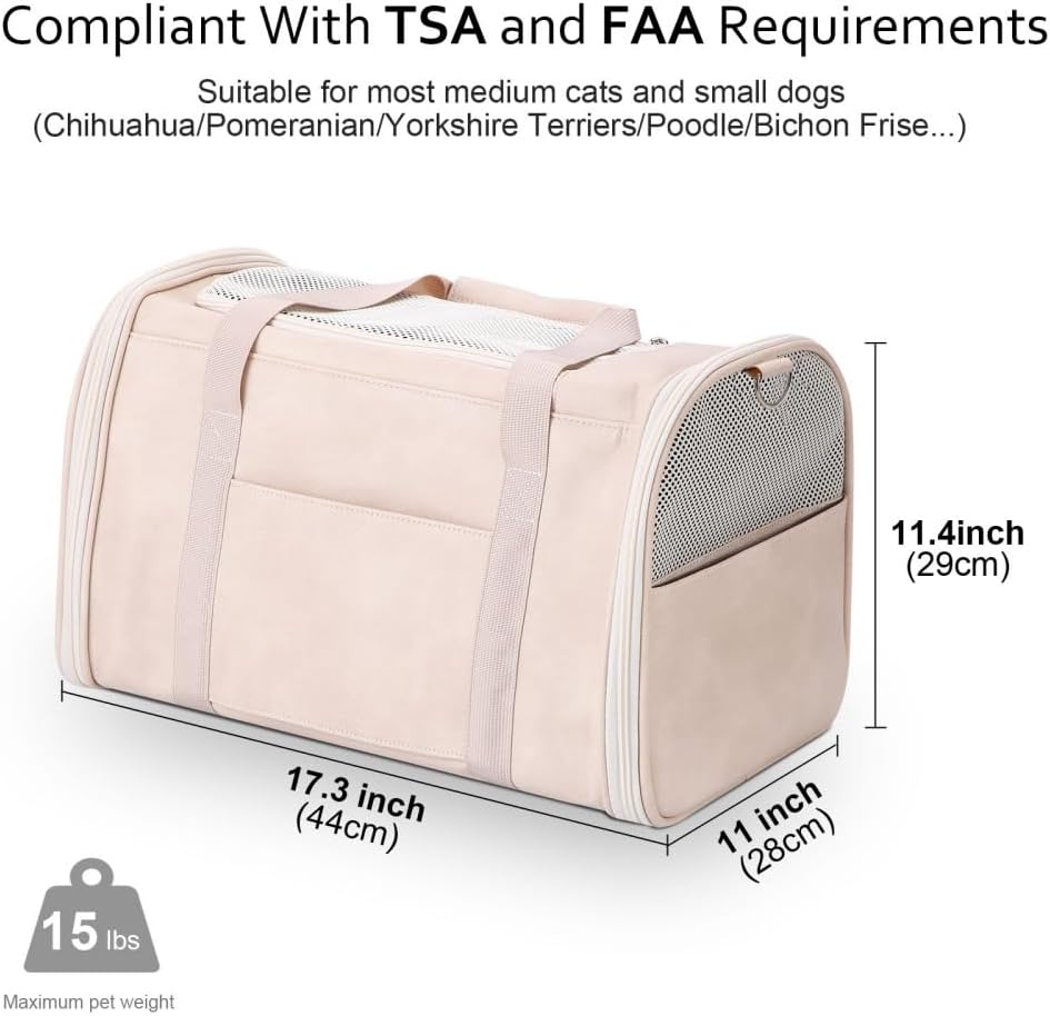 Fashion Dog Carrier Pet Carrier Airline Approved Cat Carrier for Small Dogs Cats Under 15 Lbs, Vegan Leather Collapsible Soft Sided Travel Puppy Carrier