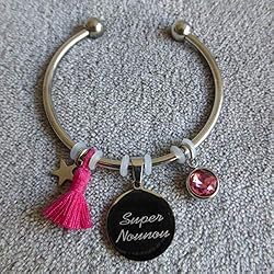 Pulsera Con Medallas Grabadas Pulsera con medalla grabada «Super Nounou» – Colores a elegir – Regalo de Nounou