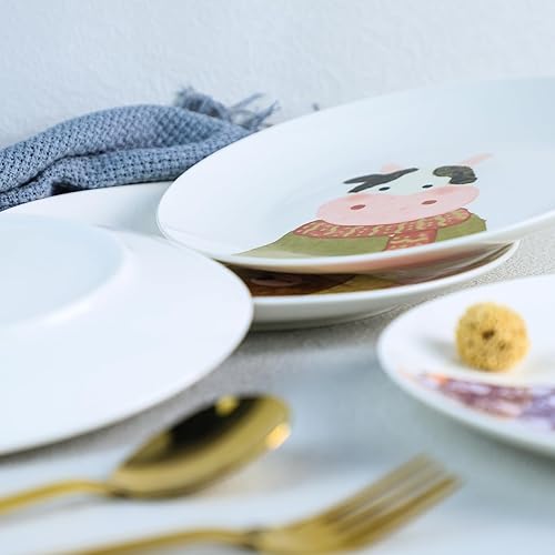 Miniatura 4 de Lindos platos de cena de cerámica con patrón de animales de dibujos animados, juego de 4 cerdos, ovejas, vaca, 8 pulgadas
