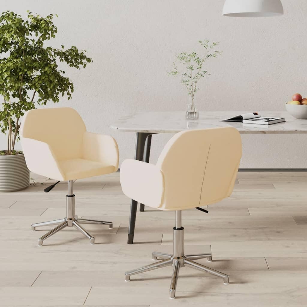 Set di 2 sedie da pranzo color crema con imbottitura, girevoli, ergonomiche, robusta struttura in metallo, design scandinavo, comodi braccioli, tessuto resistente