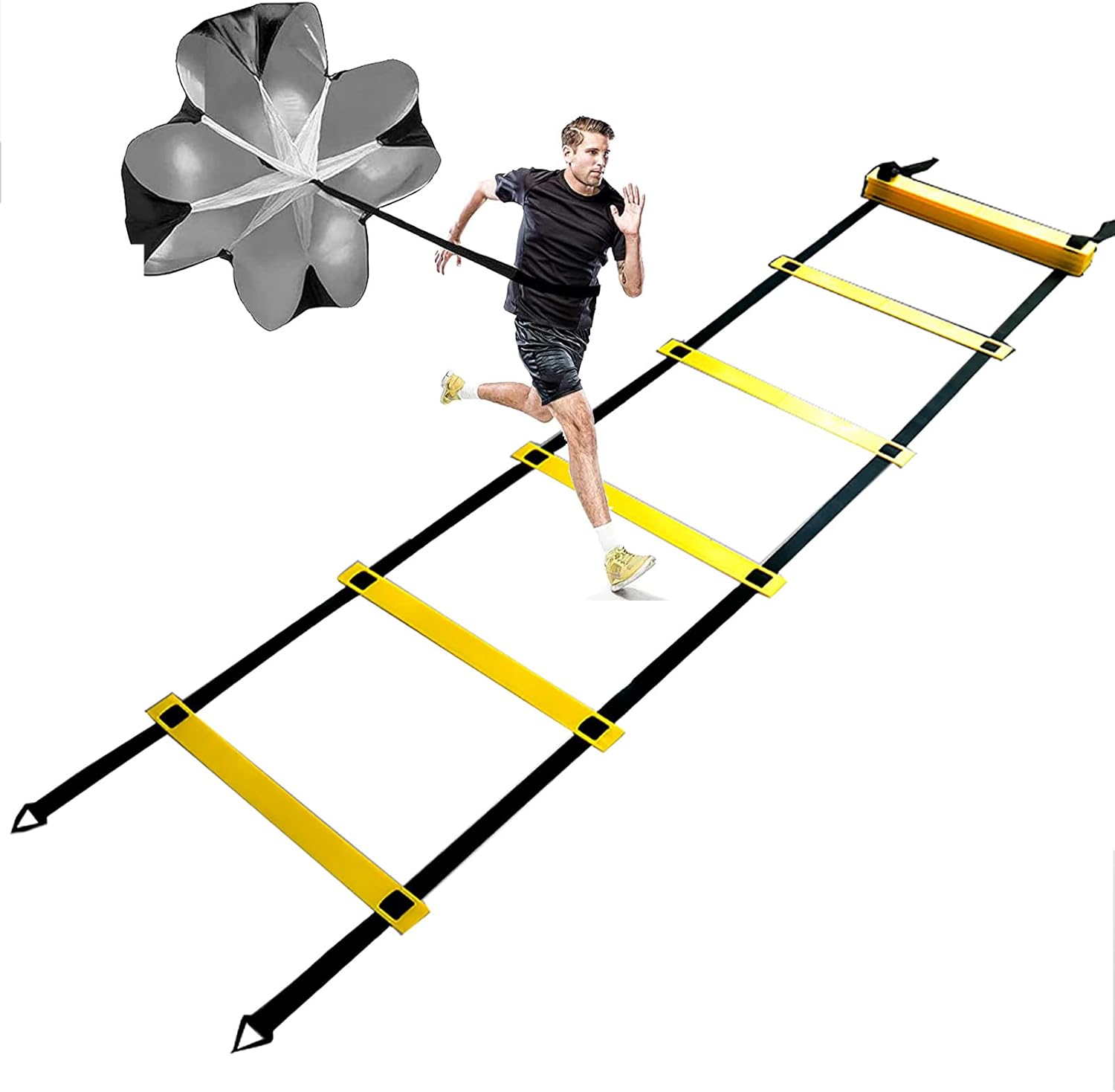 Agility Ladder Adjustable Agility Speed Training Ladder, with Resistance Parachute/Carry Bag Sports Training Equipment, for Personal Fitness(Size:8m)