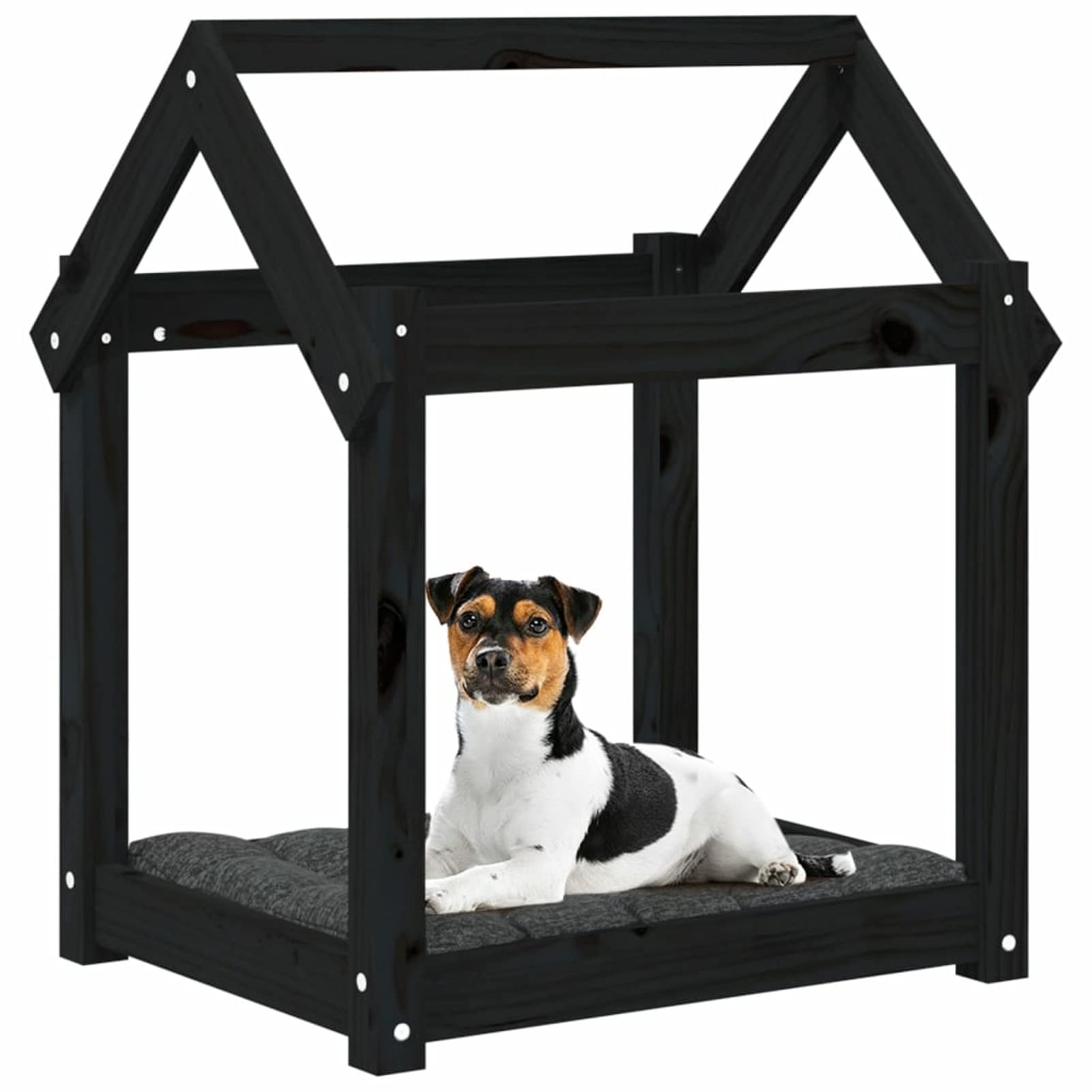 LAPOOH Cama para Perros Madera Maciza de Pino Negro 61x50x70 cm, Colchon Perro, Cuna Perro, Cama Mascota, Dog Bed, Cama para Perros Y Gatos