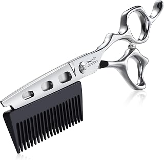 JASON 6 Inch 2-in-1 Professional Hair Cutting Scissors with Detachable Comb, 440C Japanese Steel Barber Shears, Ergonomic Offset Handle