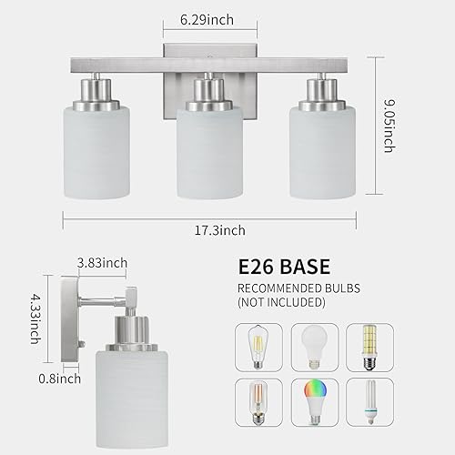 Miniatura 3 de Lámparas de baño de 3 luces, luz de tocador de níquel, modernas luces de pared de baño sobre espejo, apliques de pared de granja para dormitorio y