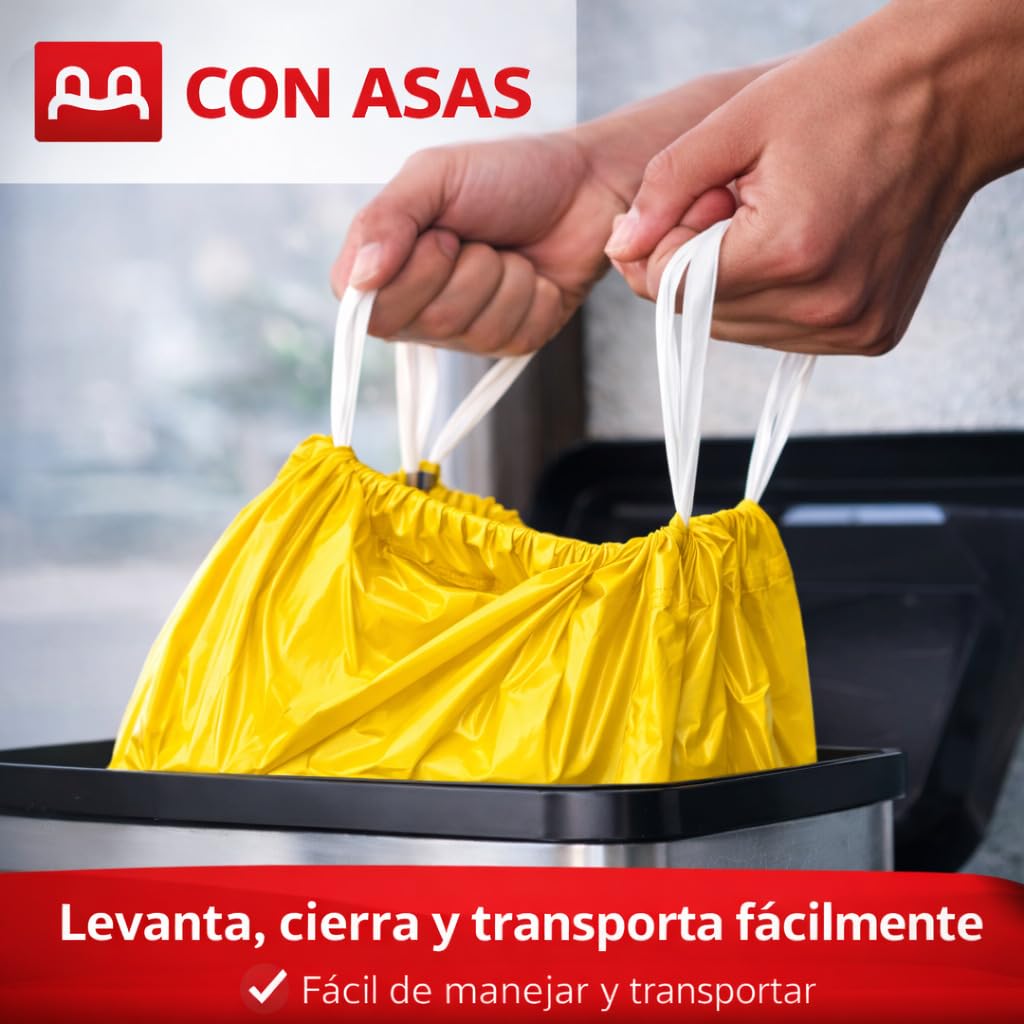 Baggifly, Bolsas de Basura 30L, 300 Bolsas Muy Resistentes, 100% Recicladas, Cierra Fácil, ECO Friendly, Uso Doméstico, Pack 10 x 30, Color Amarillo, Fabricado en España
