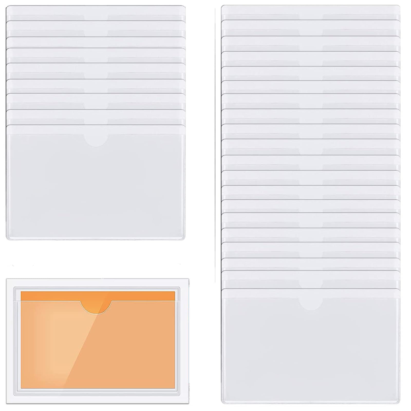 30pcs Self-Adhesive Business Card Protecror,Waterproof Clear Adhesive Label Pockets,Transparent Label Holder with White Card for Cabinet,Storage Bin,Supermarket,Bookself,Mailbox,Tag,Drawers