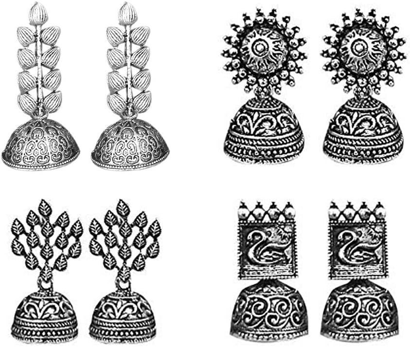 Jewel Maze Set Of 4 Earrings Combo (silver)(1004003) Silver Plated Jhumki Earrings for Women (Silver) (1004003)