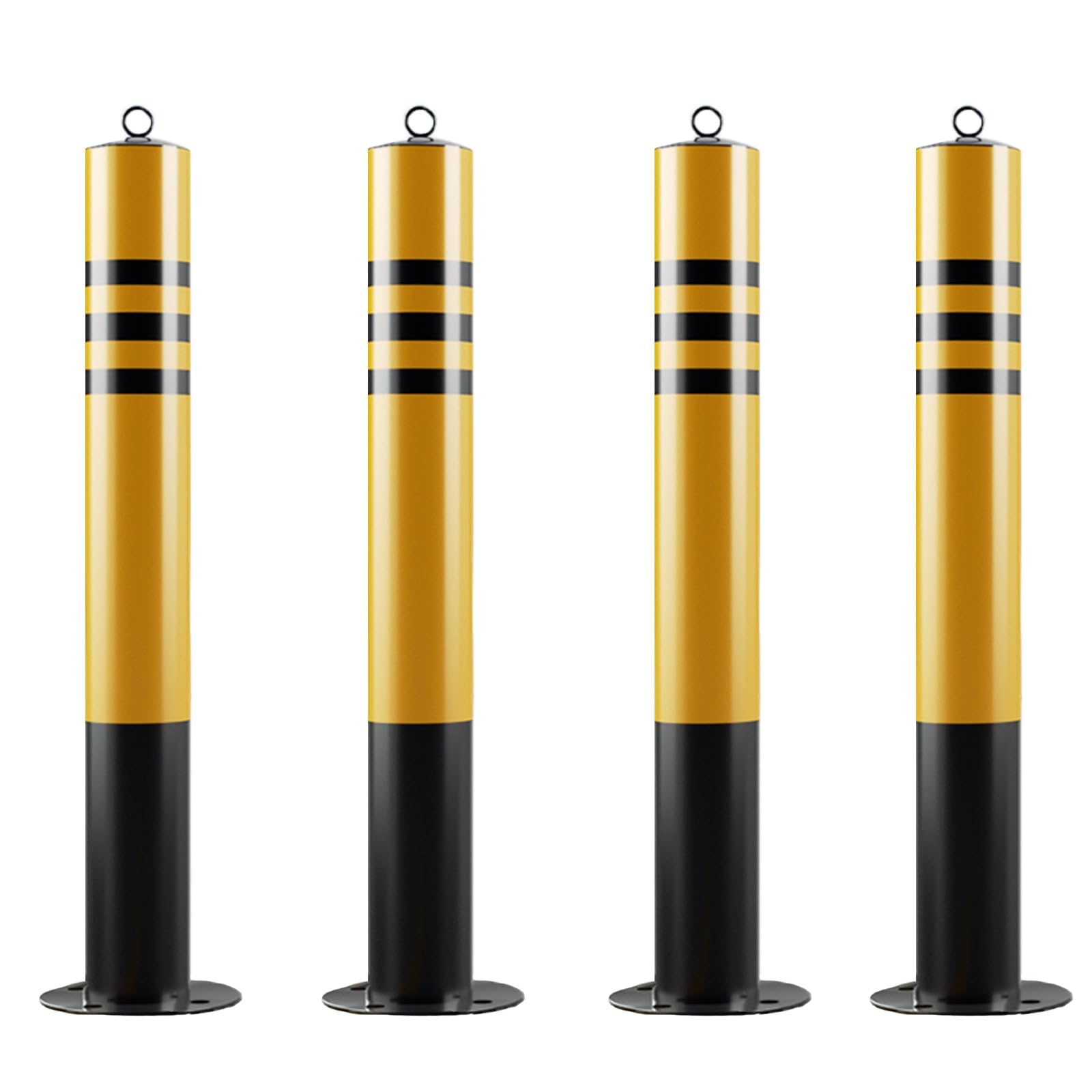 SaryEdge High Visibility Safety Bollard with Reflective Strips, Easy Install Parking Barrier for Road Security 75cm/29.5in,Black (4pcs)-75cm/29.5in,Black (4pcs)-75cm/29.5in