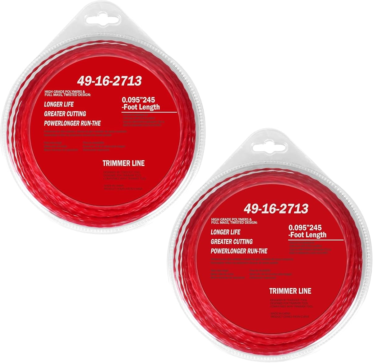 49-16-2713 Square Trimmer Line 0.095" x 250ft Heavy Duty Replacement | for Milwau-kee String Trimmer (2 Pack)