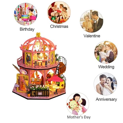 Dollhouse Miniature Wooden Diy Dollhouse Kit Architecture Models With Led Lights And Furniture Creative Room For Birthday Idea (Pin Yue Hua Jian), One Size #TOP6