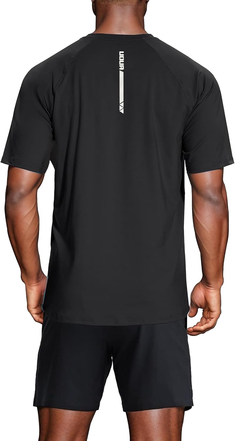 Men’s Gym Clothes 2 Piece Workout Sets Outfits Short Sleeve Quick Dry UPF50+ Shirt & 7 inch Shorts for Swim Running