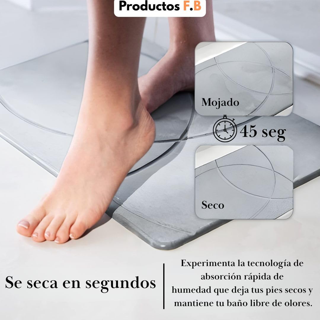 F.B Tapis de bain en diatomite, 40 x 30 cm, absorption rapide, anti-fongique, anti-odeurs, gris clair