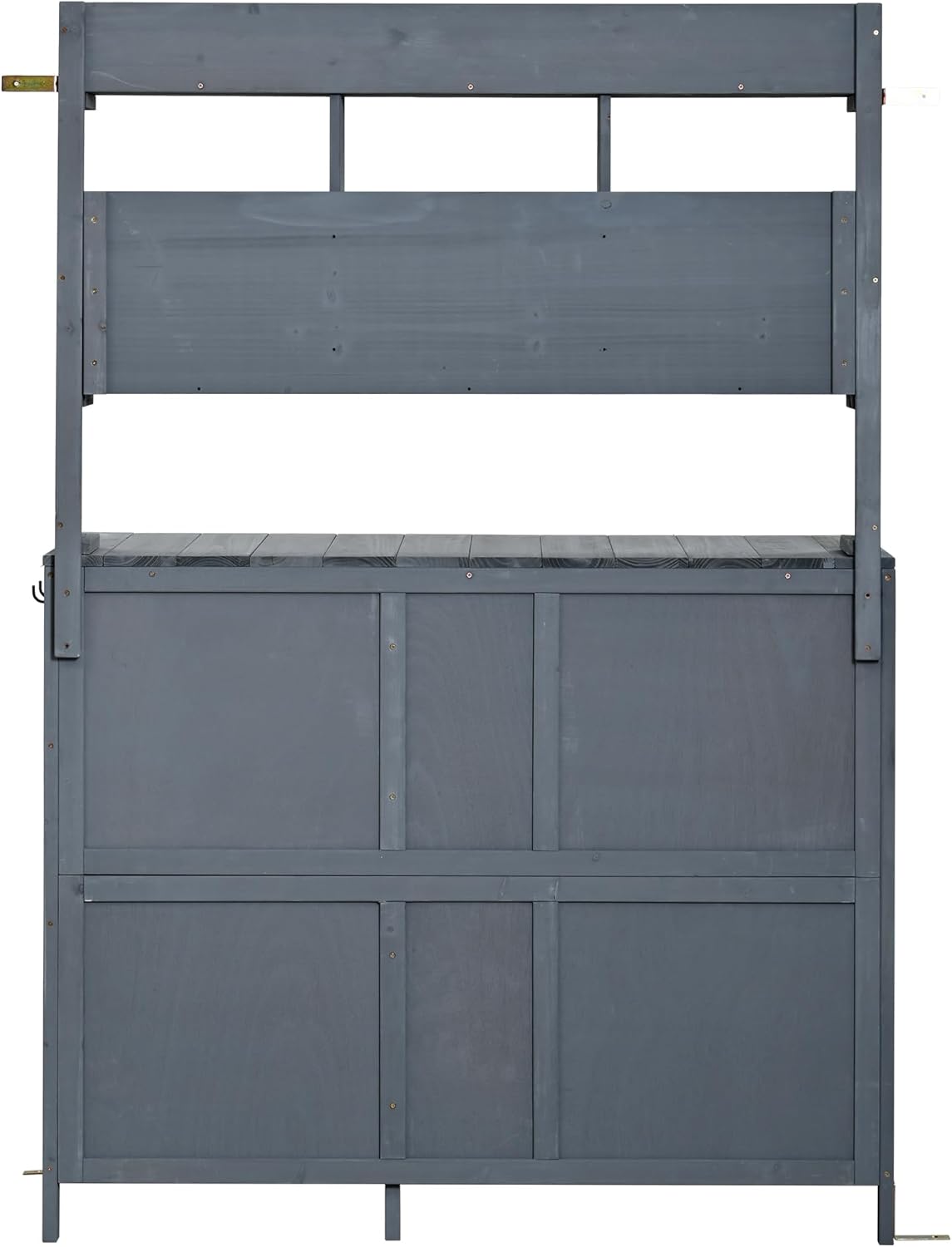 GDFStudio Sollyn Outdoor Storage Bench Table with Cabinet, Patio Wooden Potting Bench Plant Bench, Large Garden Storage Work Bench with 6 Drawers, Cabinet, Hook and Countertop, Kitchen Island, Gray